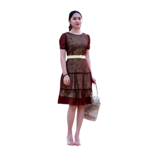 Đầm bèo chéo bi trắng đen